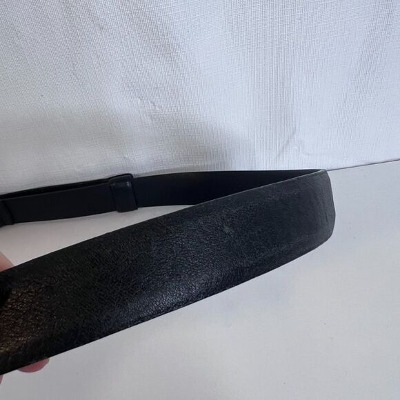 Chicos Statement Belt Silver Metal Hook Buckle Black Leather Adjustable MD** - Picture 5 of 9